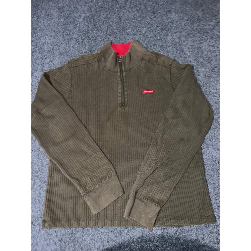 Abercrombie & Fitch Mens XL Quarter Zip Ribbed Muscle Shirt Olive Green Cotton